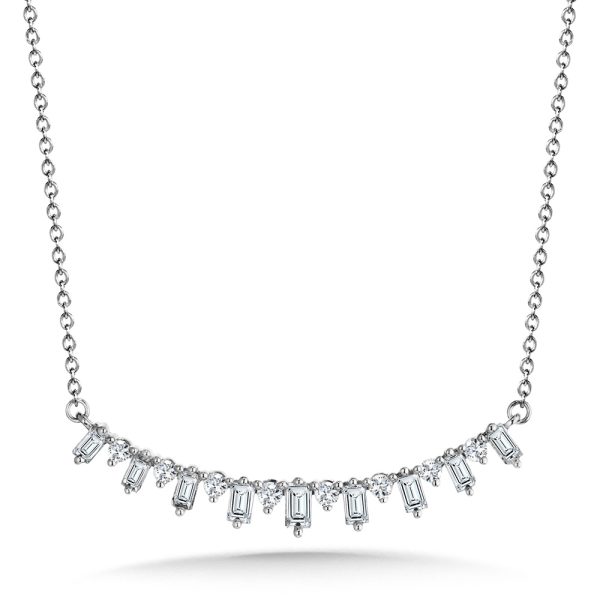 Prong-Set Graduating Baguette Diamond Curved Bar Pendant