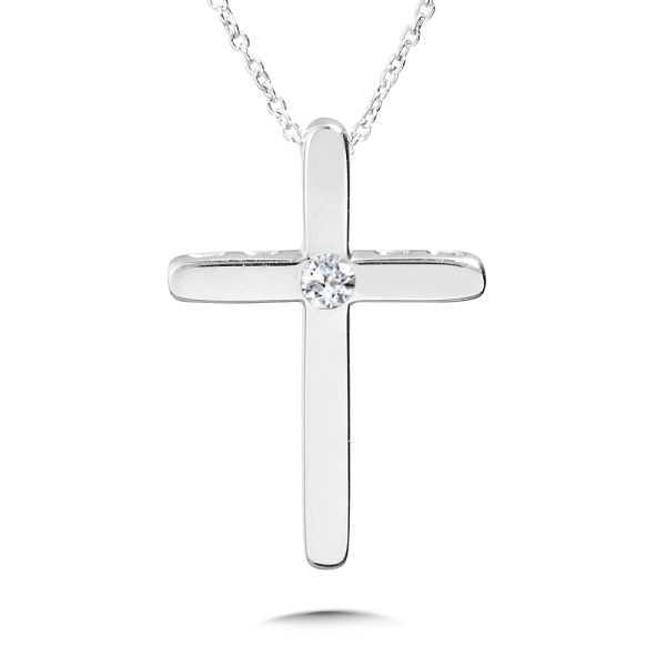 Sterling Silver & Single Diamond Cross Pendant