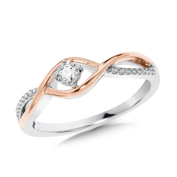 Sterling Silver & Rose Gold Diamond Split Shank Crisscross Promise Ring