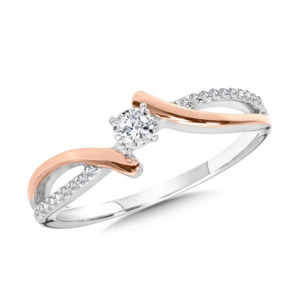 Sterling Silver & Rose Gold Diamond Split Shank Bypass Promise Ring