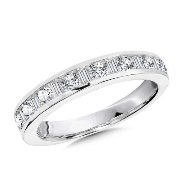 Alternating Channel-Set Baguette & Round Diamond Wedding Band