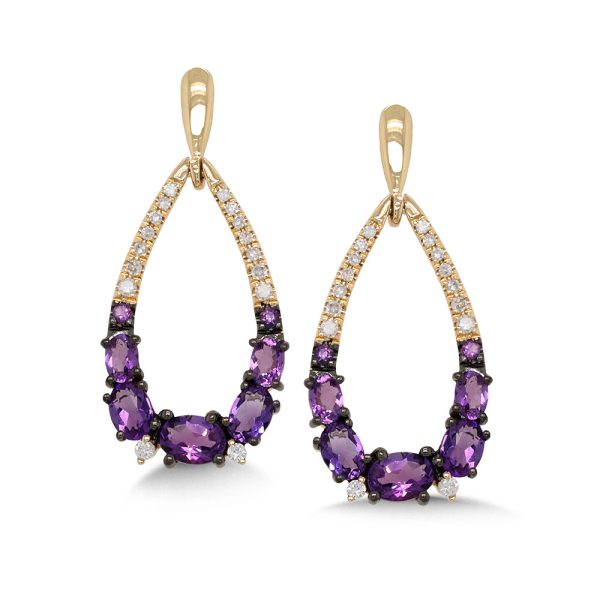 14KT Yellow Gold Diamond and Amethyst Earrings