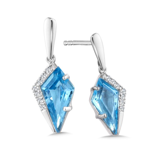 14KT White Gold Diamond and Blue topaz Earring