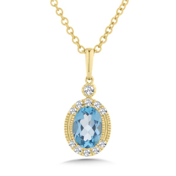 14KT YG DIAMOND BLUE TOPAZ PENDANT