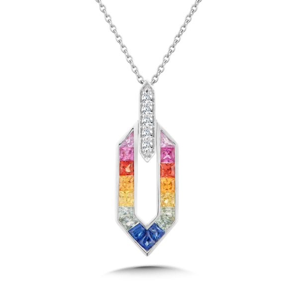 14KT White Gold Diamond and Mix Sapphire Pendant