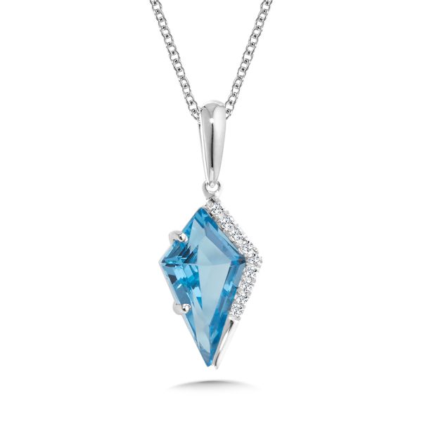 14KT White Gold Diamond and Blue topaz Pendant