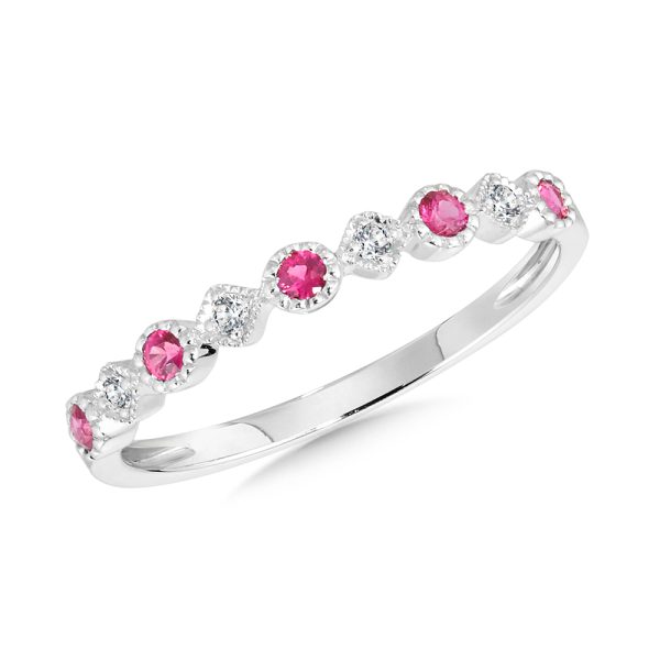 14KT White Gold Diamond and Ruby Ring