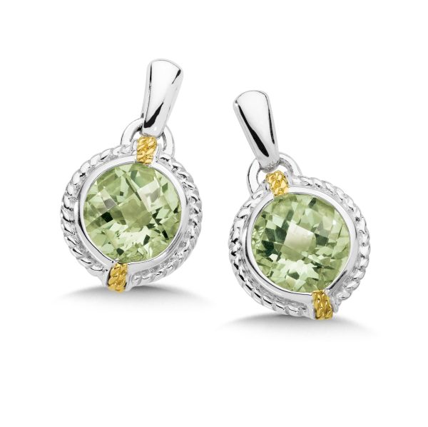 Silver and 18k Yellow Gold Green Amethyst Earring